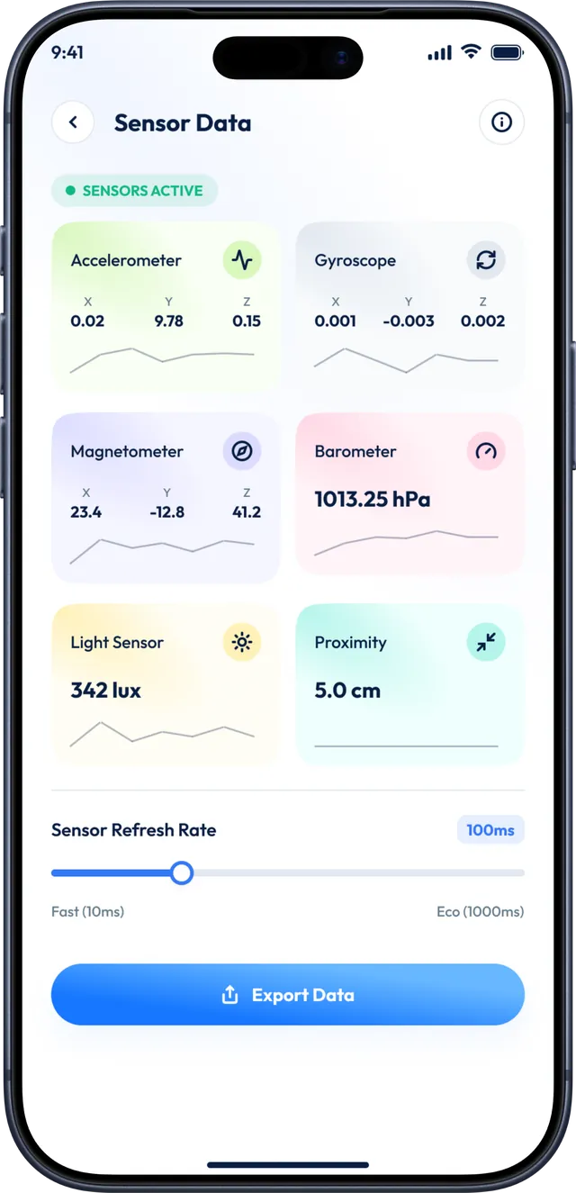 Live Earth Map app screenshot: Live device sensor data